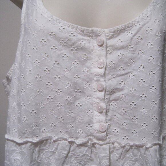 So Women's X-Large Half Button Cotton Breathable Tank Top White Flowery - Picture 2 of 10